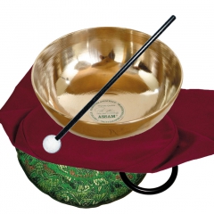 Set: Assam singing bowl with mallet, coasters and pouch